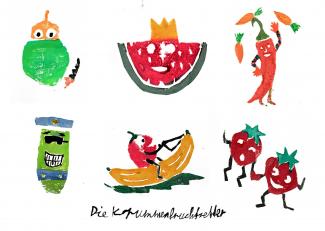 Verschiedene Postkartenmotive mit Obst