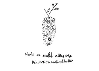 Postkartenmotiv einer Weintraubenrebe mit Bildunterschrift