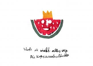 Postkartenmotiv einer Wassermelone mit Bildunterschrift